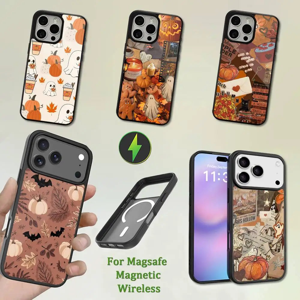 

Autumn Art Leaves Pumpkin Phone Case For iPhone 13,12,11,16,15,17,14,Pro,Max,Plus,Mini,Magsafe,Magnetic Wireless Charging