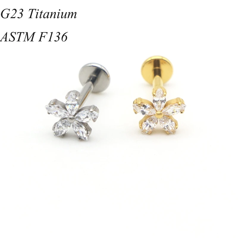 12pcs ASTM F136 Flower Labret Stud Ear Tragus Lip Piercing Earring 16G Women Jewelry Small Zircon