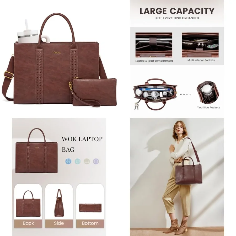 Vtage Leather Handbag for Women, Professional Laptop Bag, Waterproof Computer Briefcase