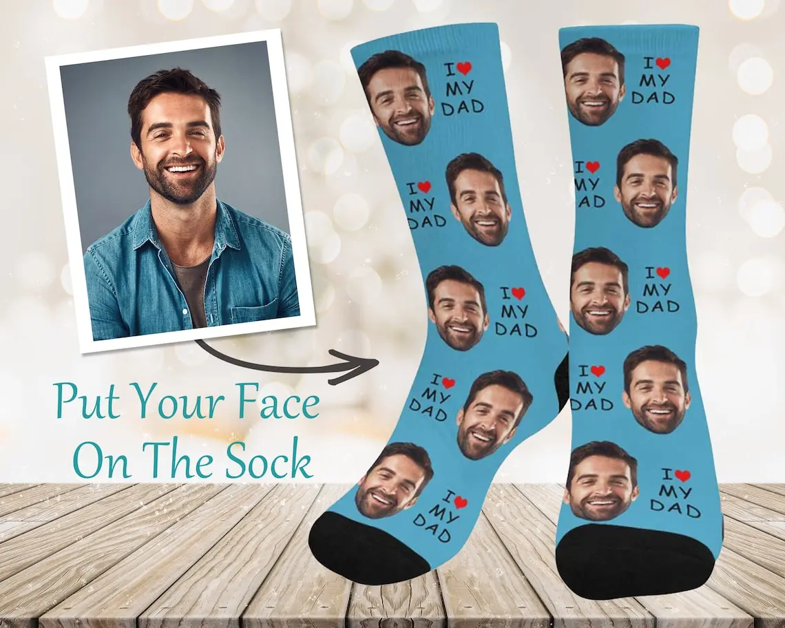 Chaussettes longues personnalisées pour hommes et femmes, texte personnalisé, amour, Image, imprimées en 3D, avec visage, cadeau de fête des pères