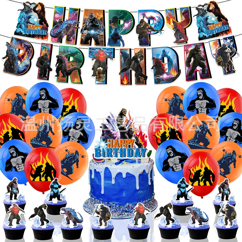 Godzillas VS KingKongs Birthday Party Decoration Anime Cartoon Balloon Backdrop Cake Topper Baby Shower Gender Reveal Supplies