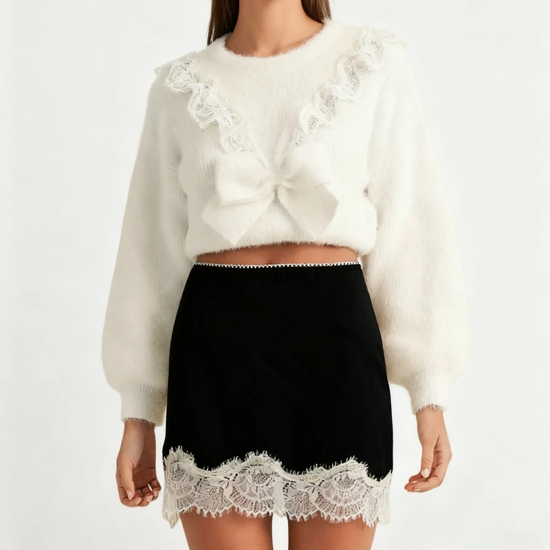 

Combhasaki Women Satin Lace Short Skirt Y2k Silky Sexy Low Rise Floral Lacy Hem A Line Half Silp Mini Skirt Underskirt Extender