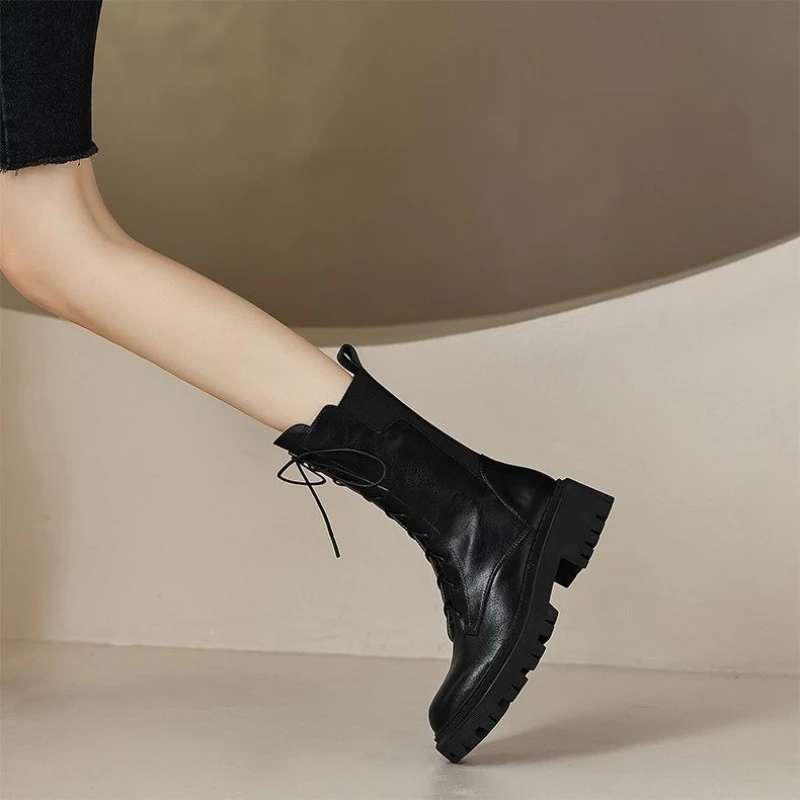 

Осенне-зимние полувысокие сапоги на платформе для женщин, трендовые 2022, готические туфли из искусственной кожи, акция Gyaru, большие размеры, теплые 39, женские туфли до середины икры