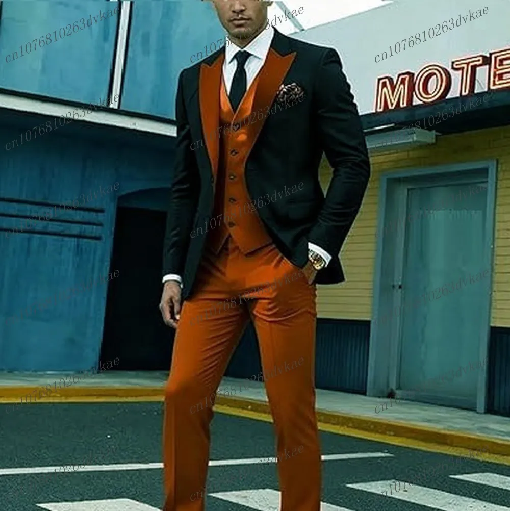 

Черно-коричневый мужской костюм для свадьбы, вечеринки, торжественных мероприятий, для жениха, шафера, выпускного, деловой, мужской смокинг, комплект из 3 предметов: пиджак, жилет, брюки