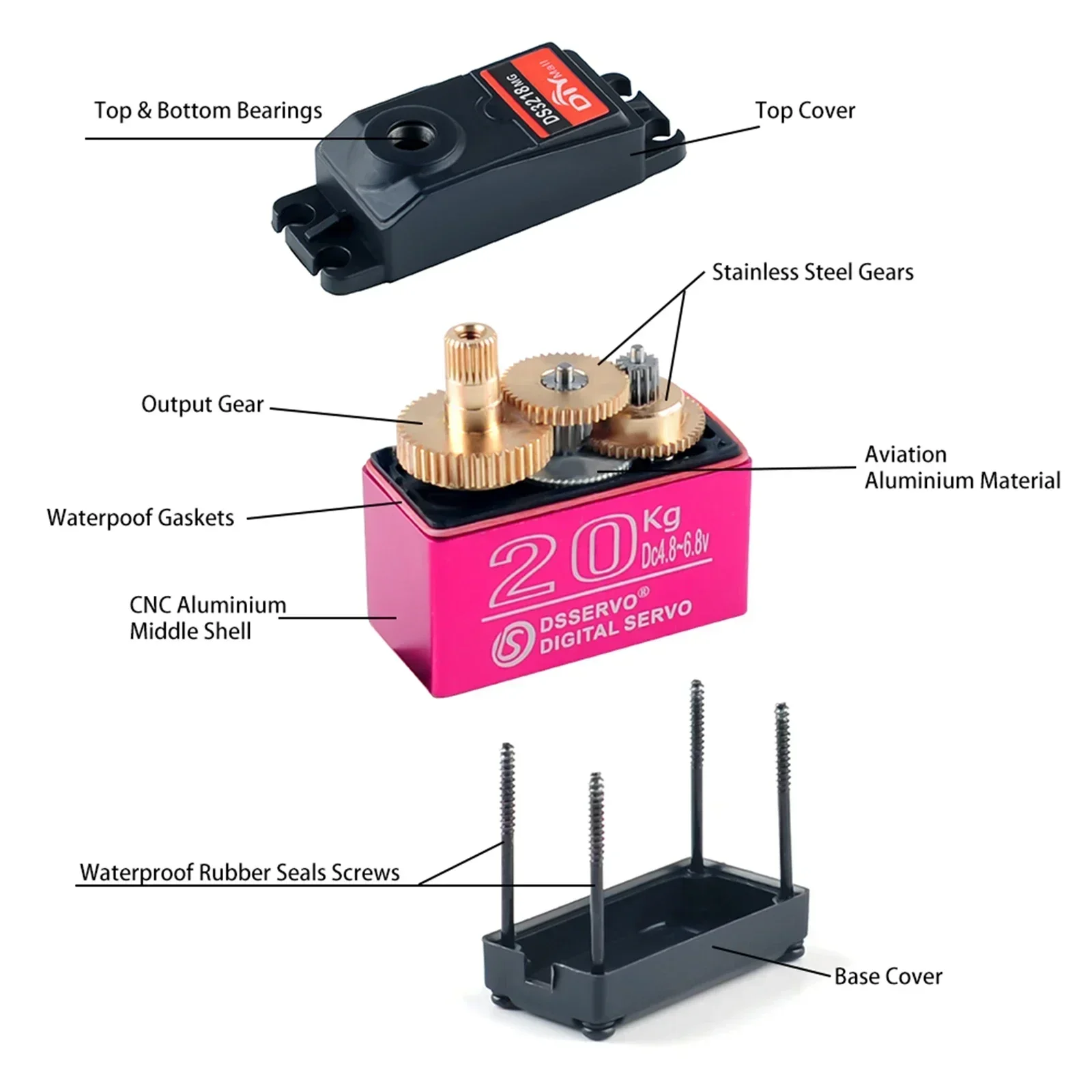 Servomotor Digital DS3218, engranaje de Metal de 20KG, resistente al agua IP66, alta velocidad de 270 grados con brazo 25T para coche RC Baja a escala 1/8 1/10