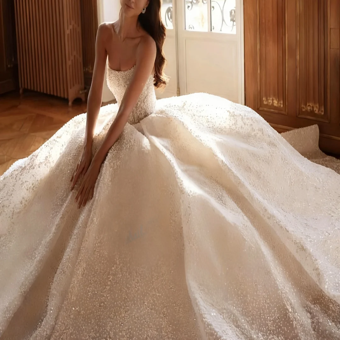 Robe de mariée élégante, personnalisée, sans bretelles, sans manches, perlée, robes de soirée formelles pour mariée