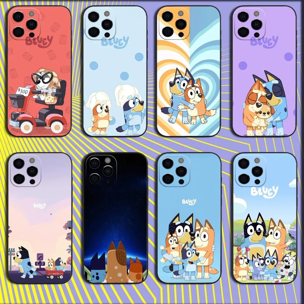 Cute B-BlueyS-Dog Phone Case For iPhone 16,15,14,13,12,11,Pro,X,XS,Max,XR,Plus,Mini Soft Black Cover