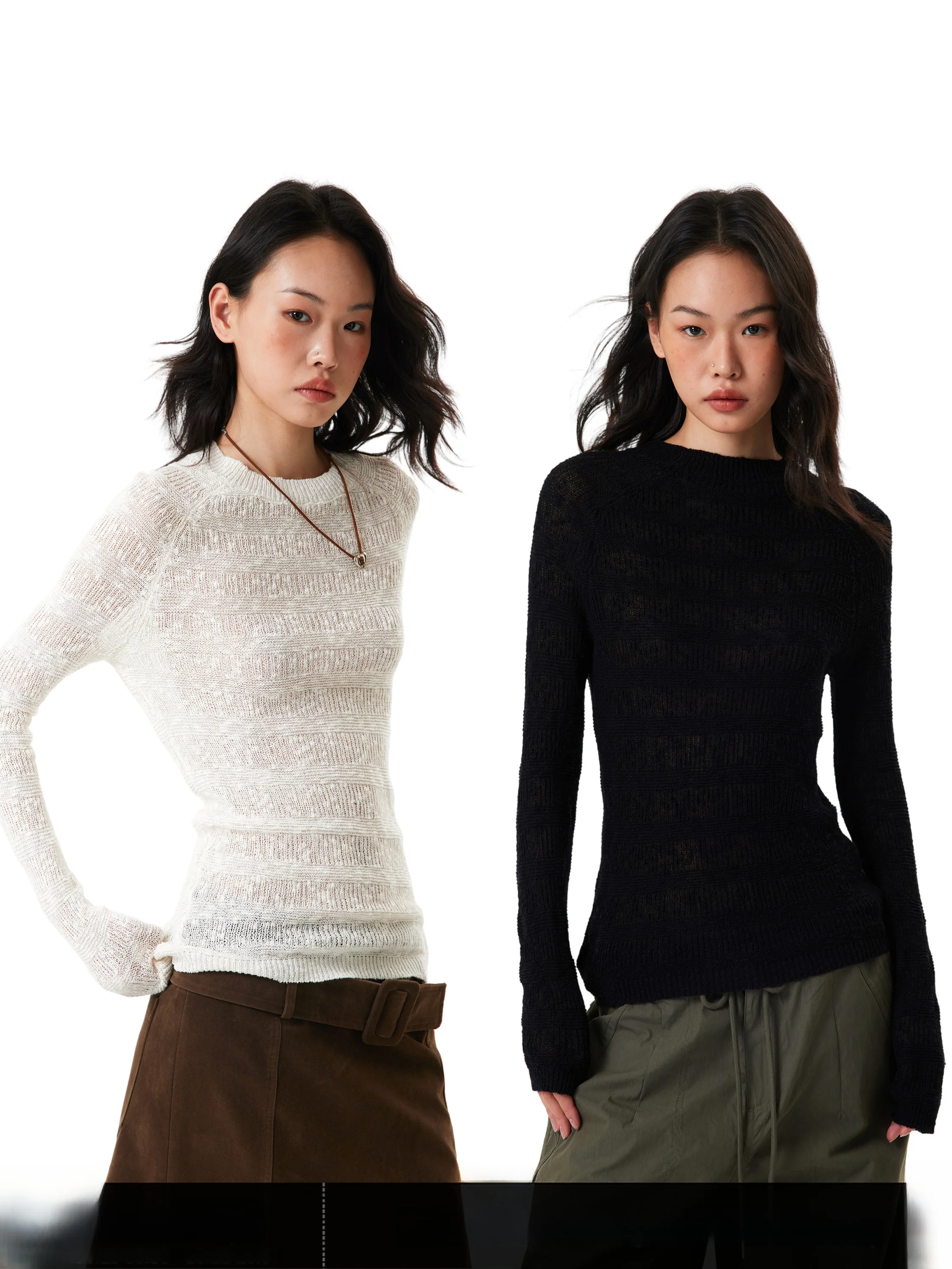 

Женский трикотажный топ GOGOBURN с длинными рукавами, облегающий, с круглым вырезом, ажурный, цвета тауни, повседневный, весенняя новинка