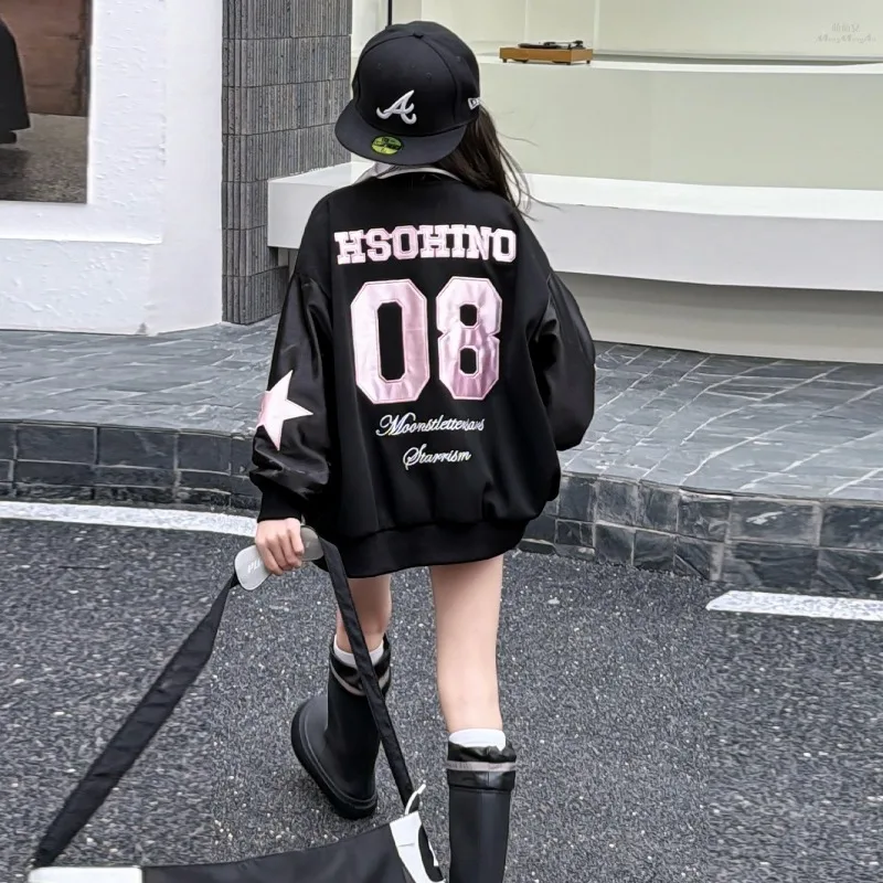 Girls Butterfly Embroidered Baseball Jacket Children's 2026 New Korean Wear Sweet and Cool Letter Casual Cardigan