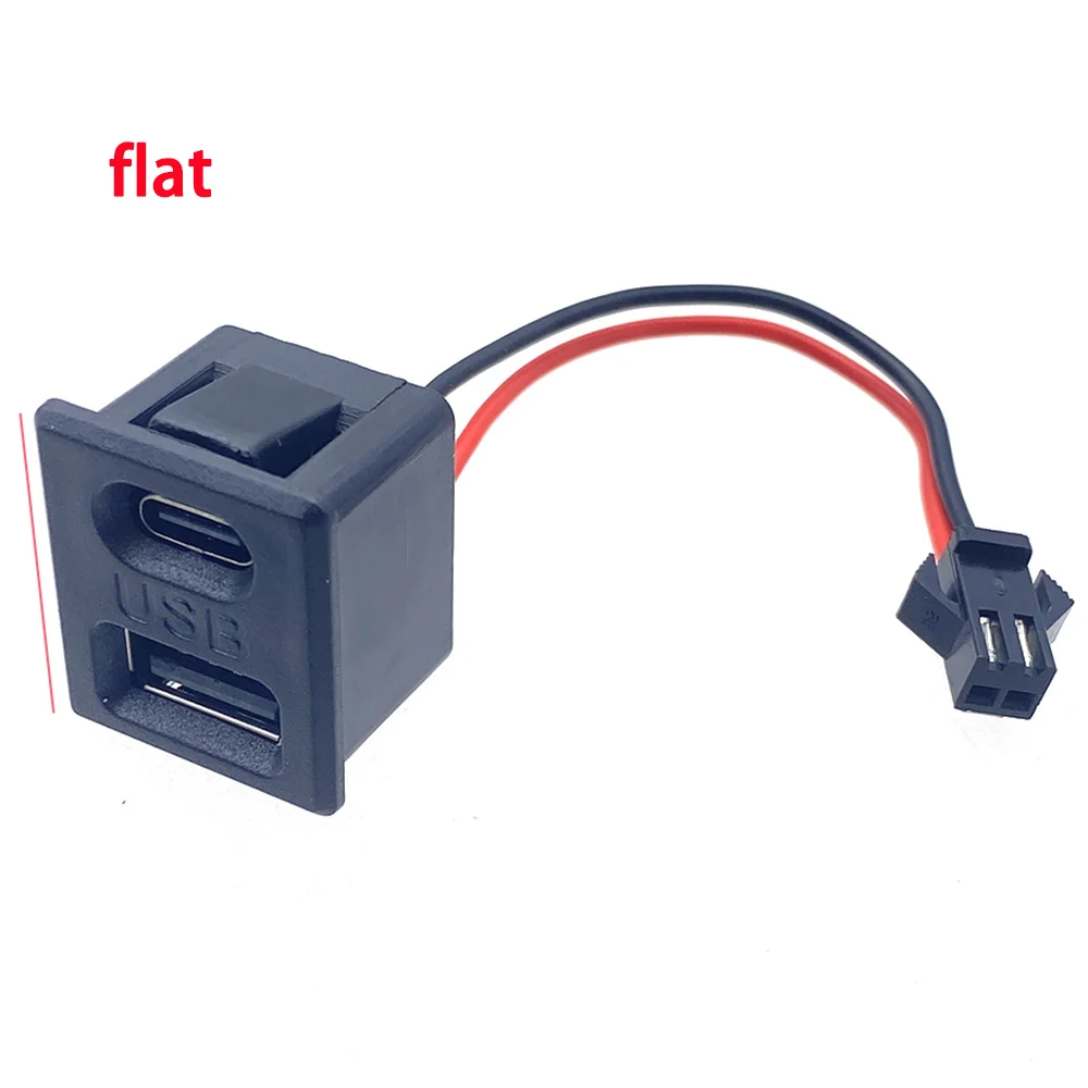 Base hembra USB de doble capa de gran corriente, enchufe tipo c, toma de corriente para carga de lámpara USB hembra con conector de cable