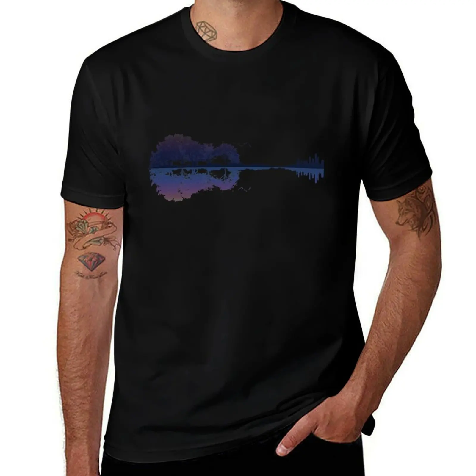 

Nature Guitar T-Shirt Basic Crew Neck Short Sleeve Top