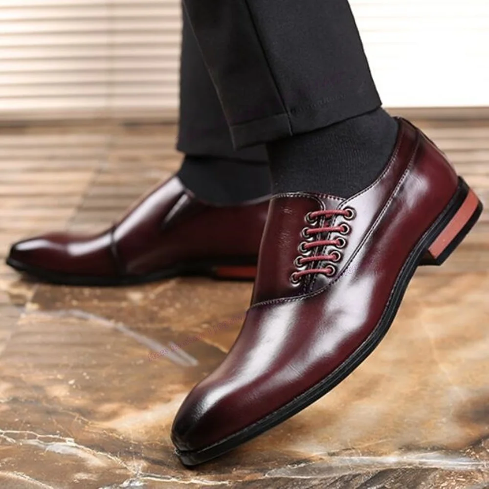 

Vintage Lace Up Men's Dress Shoes Matte Leather Chunky Heels Luxury Loafers Shoes Business Party Shoes 2023 Zapatos Para Hombres