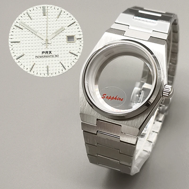 40mm Silver PRX Super Player Watch Case Sapphire Glass Fit For NH35 NH36 NH38 4R Movement Multi-Color Dial Hands Parts Refit