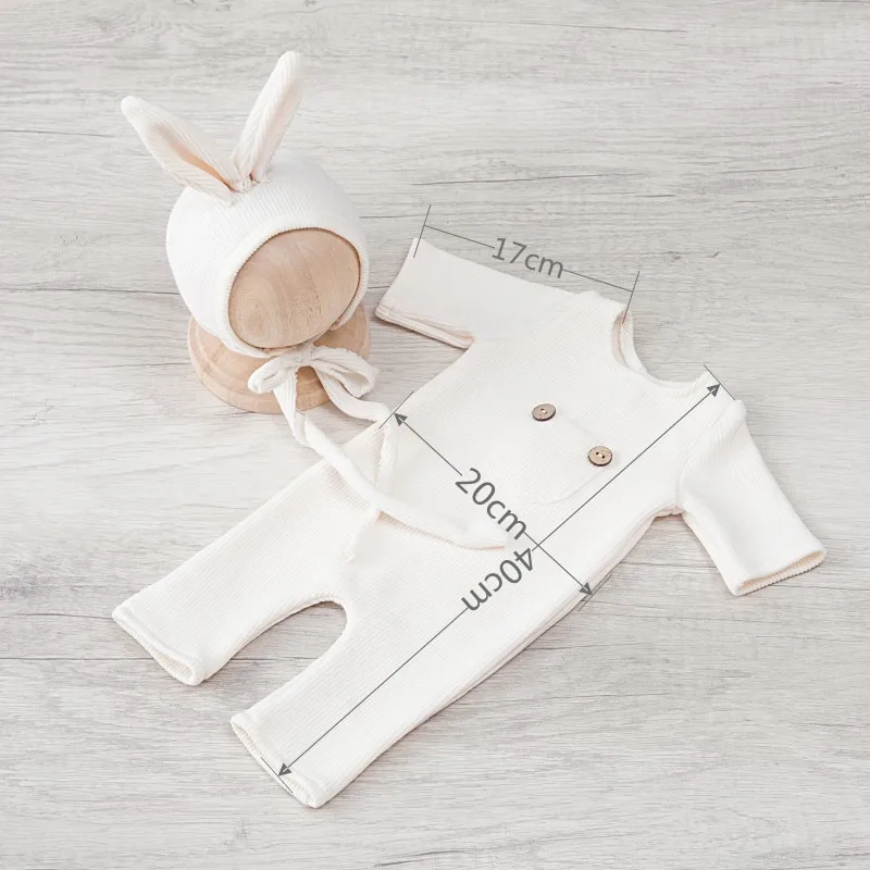 Cute Baby Photography Rabbit Clothing Suit Jumpsuit Bunny Hat Toy 100 Days Full Moon Newborn Photo Props Clothes Studio Taking