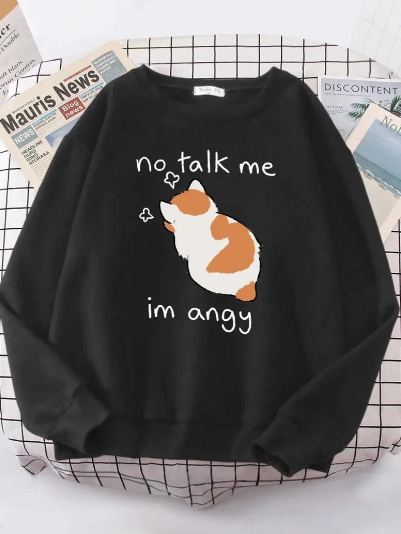 No Talk Me Cute Angry Cat Woman felpa con cappuccio Casual comoda felpa con cappuccio morbida coreana semplice tutto-fiammifero abbigliamento caldo femminile