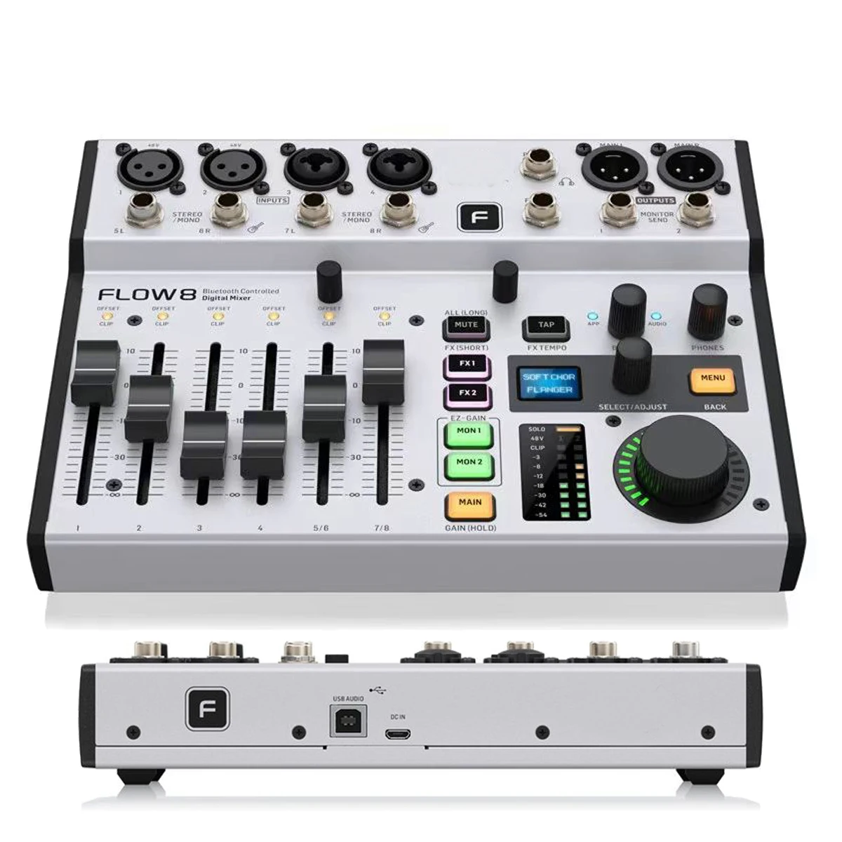 

BEHRNER FLOW8 8-Input Digital Mixer with Bluetooth Mixer Audio Processor And App Control 2 FX Processors And USB/Audio