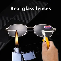 Real Glass Lens Reading Glasses Men Women Square Full Frame Presbyopic Glasses Anti-Scratch Diopter Eyewear +1.5 2.0 2.5