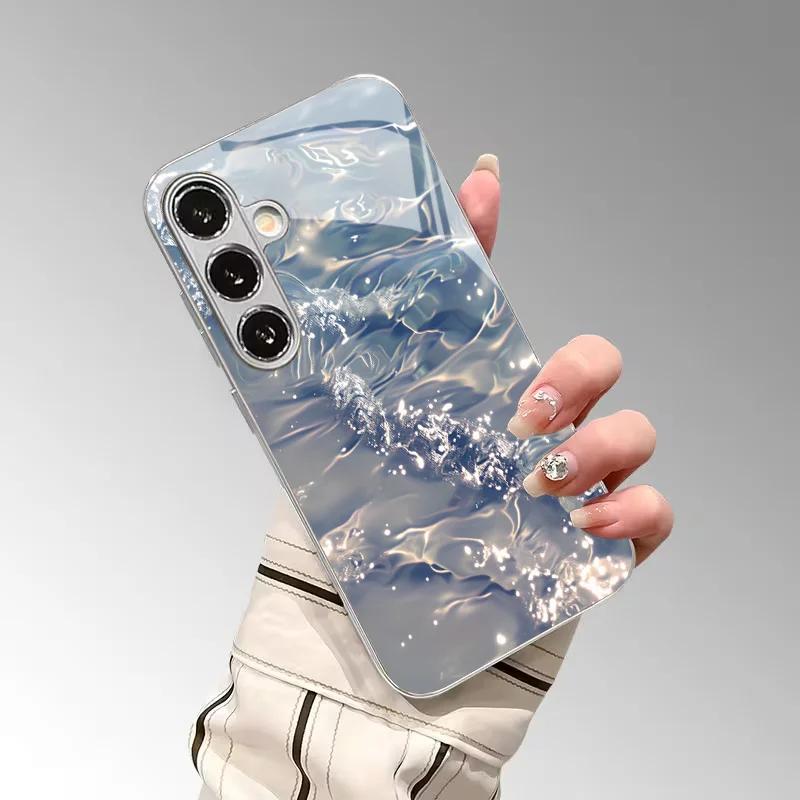 Glossy water ripple pattern electroplated glass phone case, suitable for Samsung S26/S25/S24/S23/S22/S21/S20 and other models