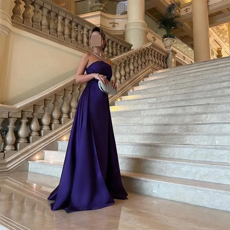 Elegant Long Strapless Purple Evening Dresses Sleeveless Floor Length Formal Prom Dresses Vestidos de noche for Women