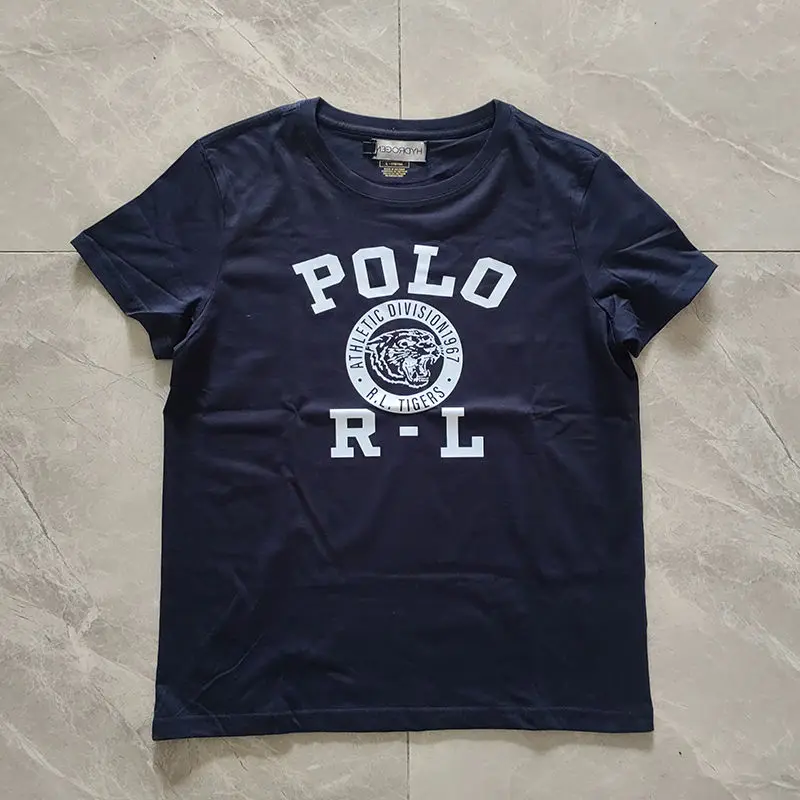 

2025 Summer New Rl Short-sleeved Crew Neck T-shirt Fashion Luxury Brand Men's and Women's Casual Cotton Letter Printing T-shirt