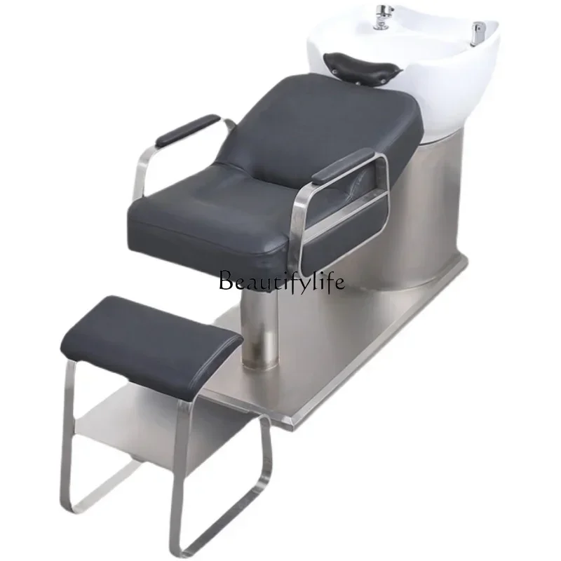 

High-End for Hair Salon Hairdressing Half Lying Shampoo Chair Barber Shop Stainless Steel Fashion Flushing Bed