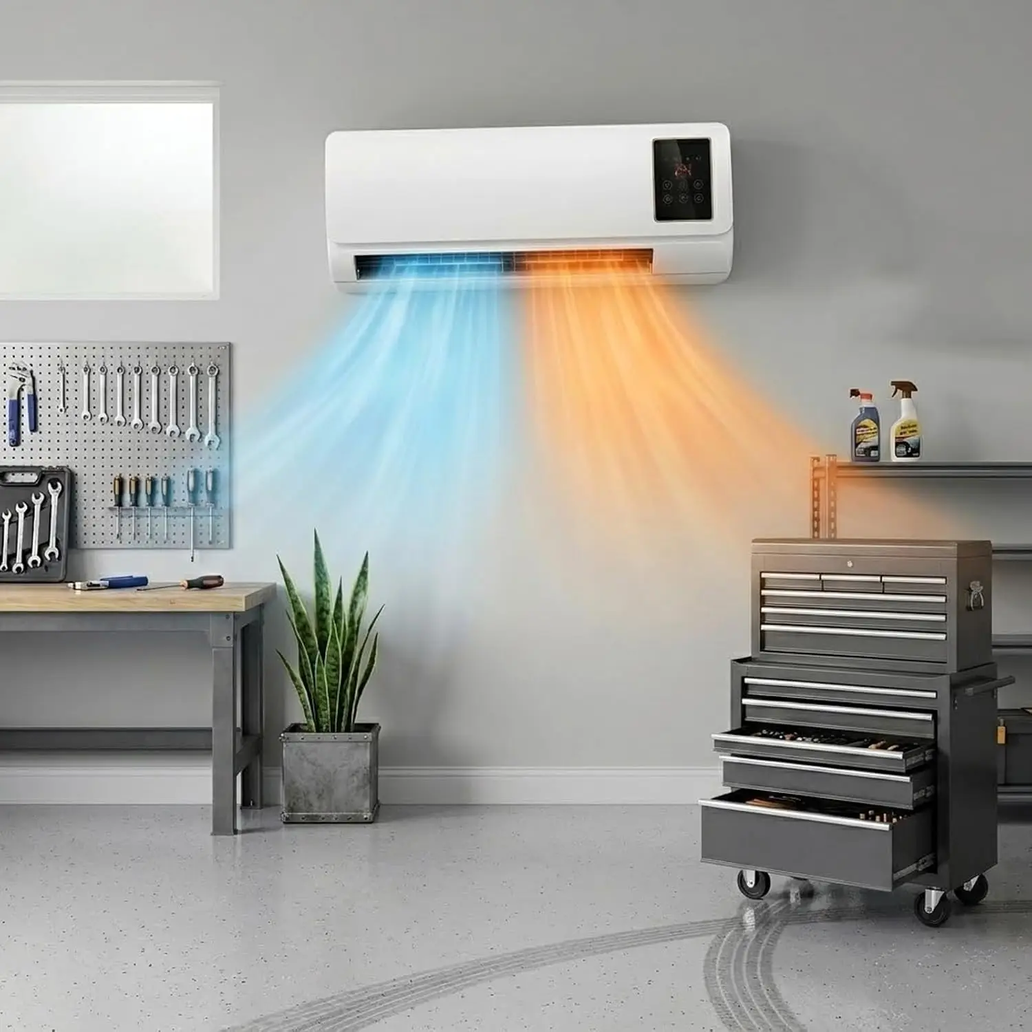 Ductless Garage Air Conditioner Fan, Bladeless Wall Mounted Heater & Cooling System Combo, 2 in 1 Portable AC Unit Alternative with Remote Timer, for Living Room Bedroom Office(White)