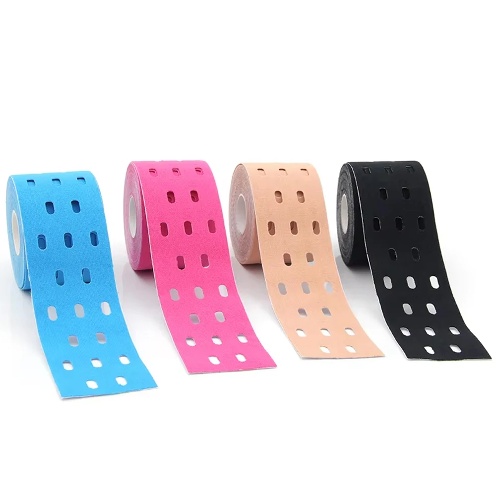 1//3/4Roll Perforated Kinesiology Tape,Elastic Athletic Tape for Muscle Support,Latex Free Sport Tape with Hole for Any Activity