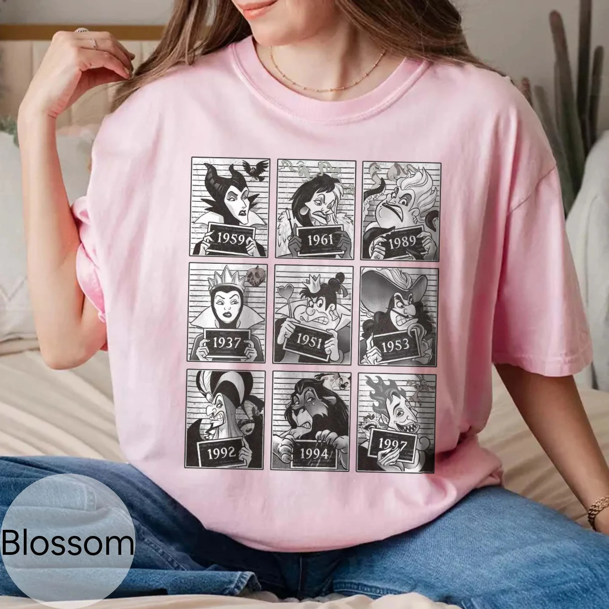 قميص ريترو ديزني فيلين بياقة مريحة، شرير جيد، شرير ديزني، قميص أورسولا، قميص الملكة الشريرة، قميص كرويلا دي فيل #6