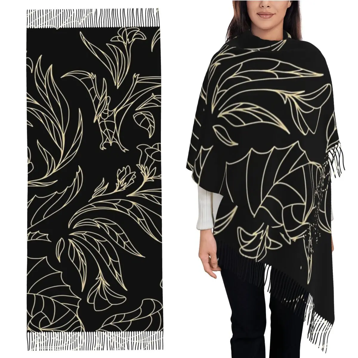 

Скрытые динозавры - элегантный шарф с цветочным принтом, шарфы с кисточками, женские мягкие теплые шали и накидки, большая осенне-зимняя шаль