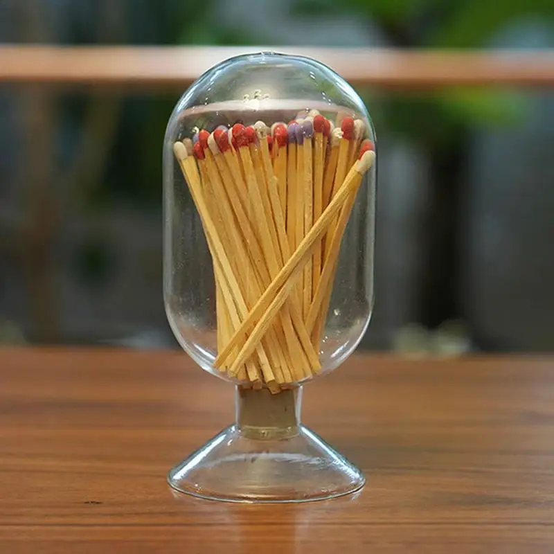 Glass Matchstick Holder Match Cloche Bottle Strike Jar Home Display Glass Bottle Matches Container Glass Display Dome