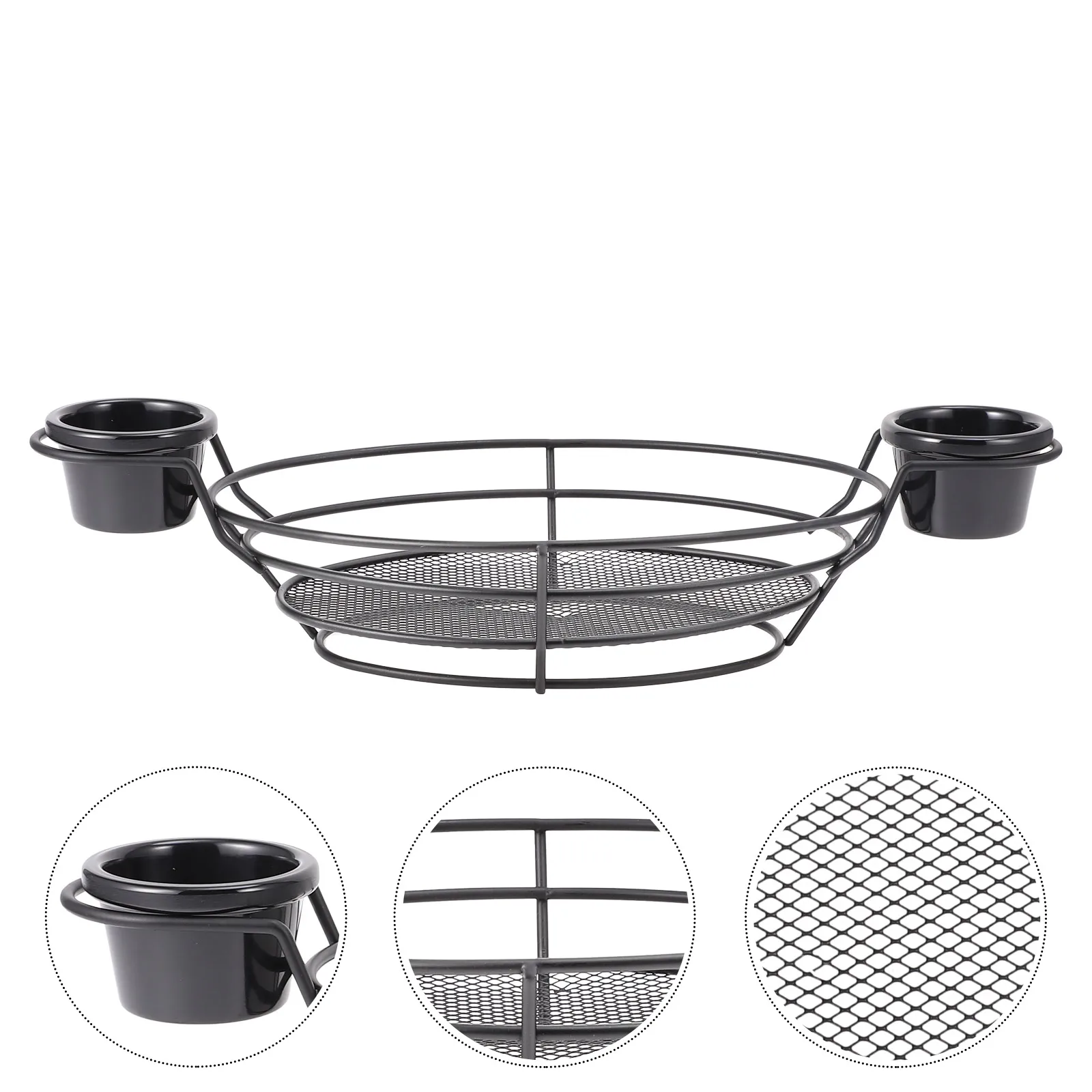 

Wire Mesh Basket 2 Melamine Bowls Large Capacity Iron Wire Black American Style Fried Chicken Kitchen Bar Utility