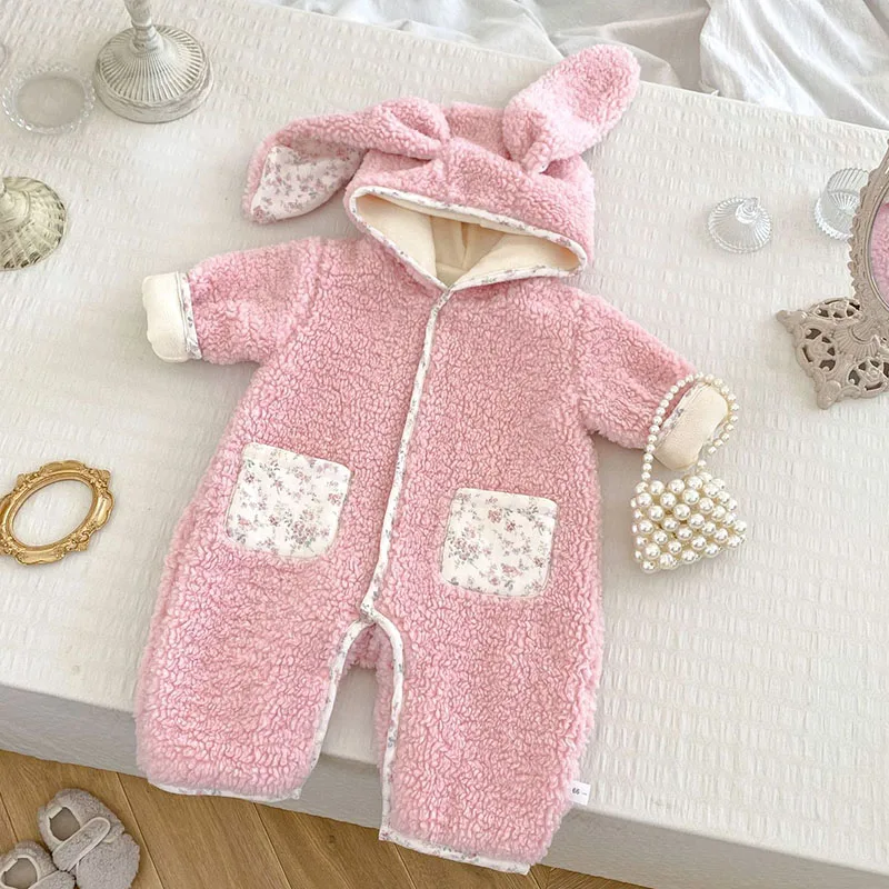2024 New Winter 0-24M Children Thicken Warm Clothes Infant Baby Girls Thicken Warm Jumpsuit Newborn Baby Girls Bodysuits