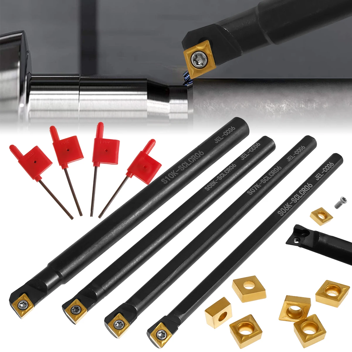 S06K/S07K/S08K/s10K-SCLCR06 portautensili per barra di alesatura per tornio taglio ad alta efficienza con 10 lame in lega e 4 chiavi