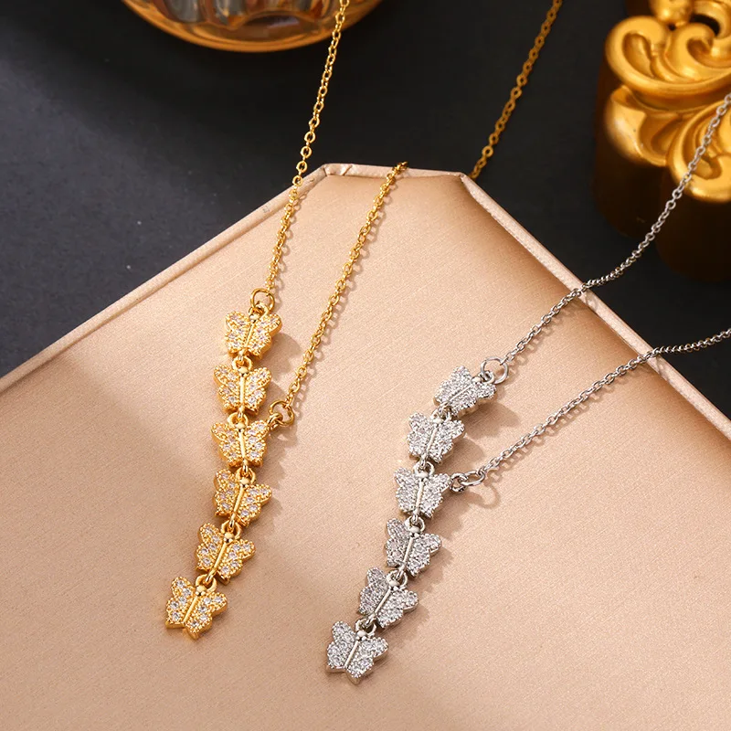 New Fashion Butterfly Chain Necklace Micro Set Full Diamond Stainless Steel Choker Jewelry for Women Sweet High End