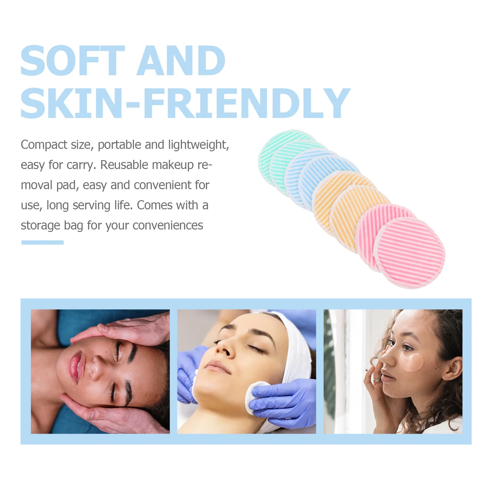 8Pcs Makeup Removal Pads Reusable Bamboo Fiber Skin Friendly Portable for Travel Home Camping Exfoliating Face Cleaning Puff