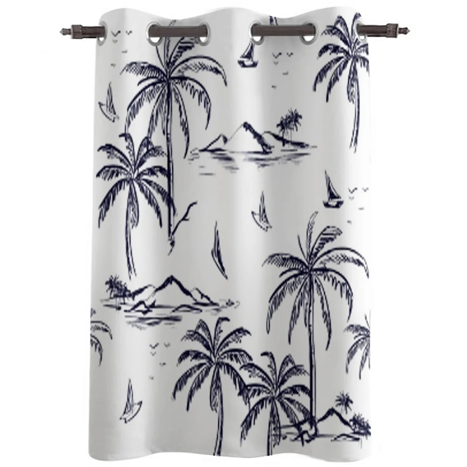 Island Palm Trees Beach Ocean Printed Curtains for Living Room Home Bedroom Decor Window Treatment Festival Party Balcony Drapes