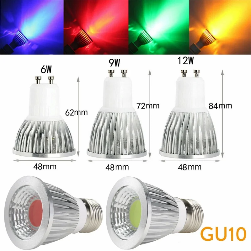 9W 12W 15W led lights COB led spotlight E27 E14 GU10 GU5.3 220V 110V Cob led bulb Red Yellow Blue Green lampada led lamp 85-265V