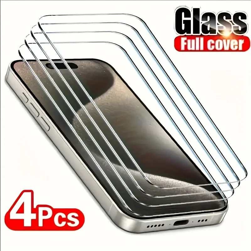 

4Pcs Anti-Fingerprint Tempered Glass Screen Protector for iPhone 17 16 15 Pro Max 14 13 12 11 Pro Mini XR XS Max 7 8Plus Glass