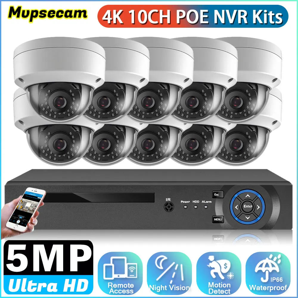 H.265+ 10CH CCTV System 8MP POE NVR Kit Face Detection Outdoor Waterproof IP66 Security 5MP POE IP Camera Video Surveillance Set