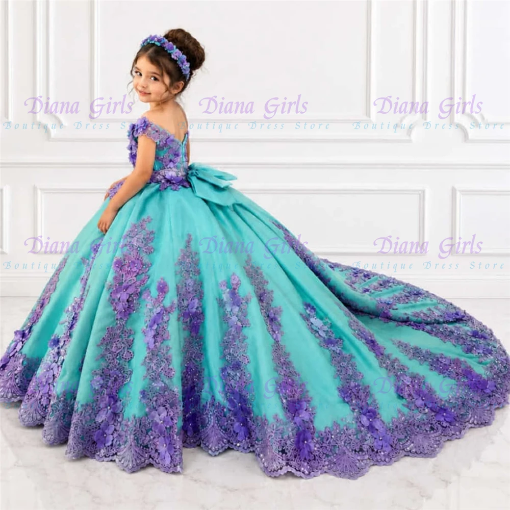 Quality New Gorgeous White Tulle Fluffy with Applique Flower Girl Dress for Wedding Birthday Party Birthday Evening Ball Gowns
