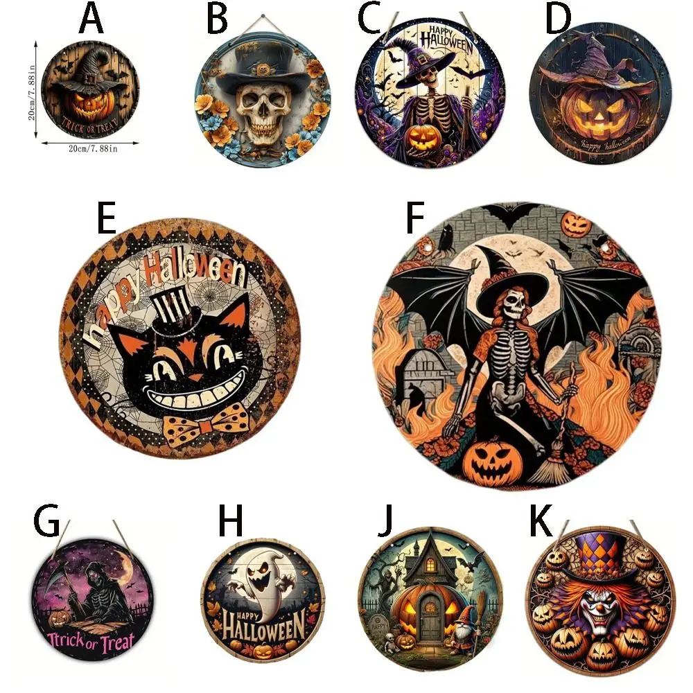 Room Wall Decor ไม้พวงหรีดฮาโลวีนโลโก้ Vintage Retro หัวฟักทองตกแต่งตลกรอบแขวนจี้บาร์