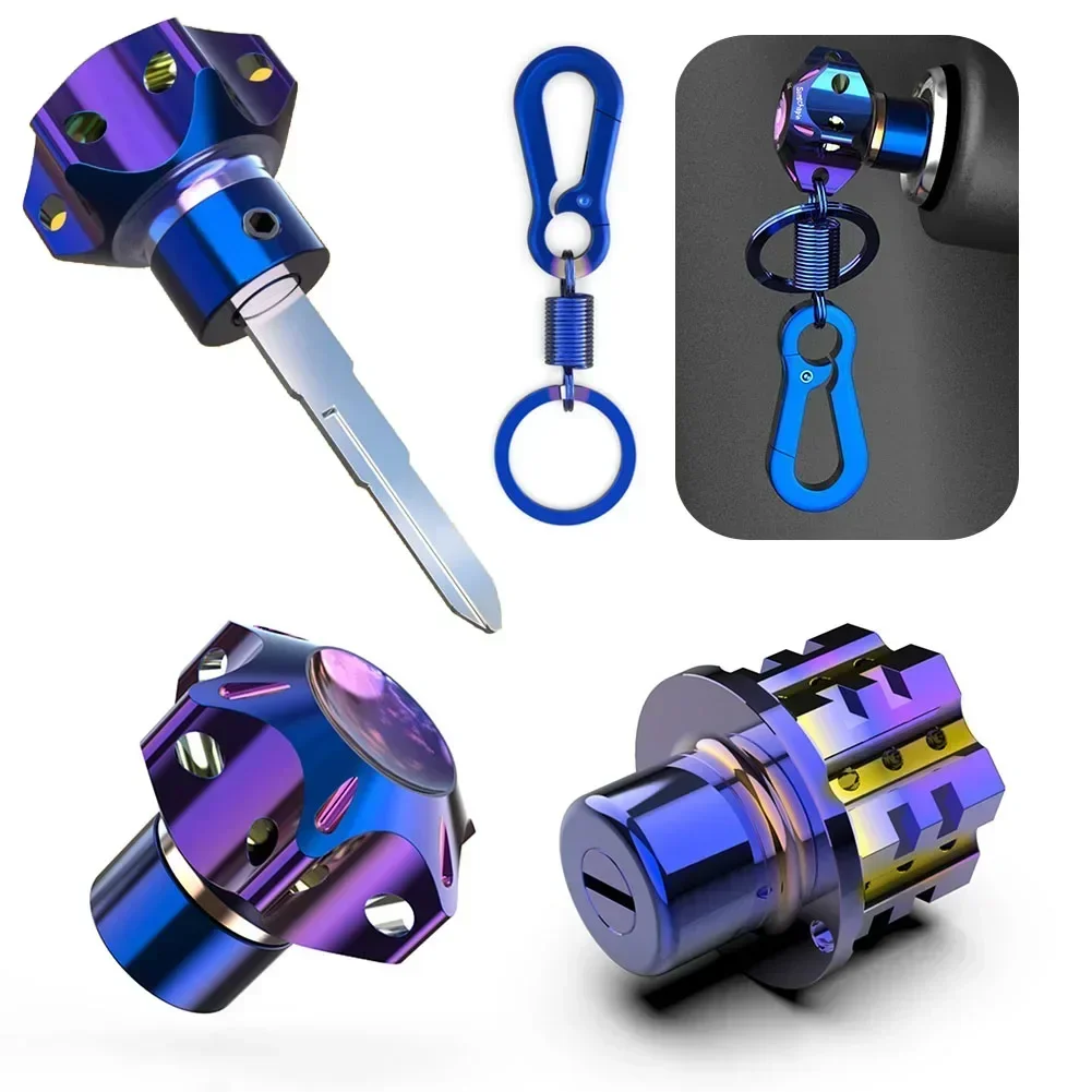 New Motorcycle CNC Hexagon Burned Titanium Key Cover Head Case Shell Cafe Racer Modified Burn Blue Key Bit Accessories