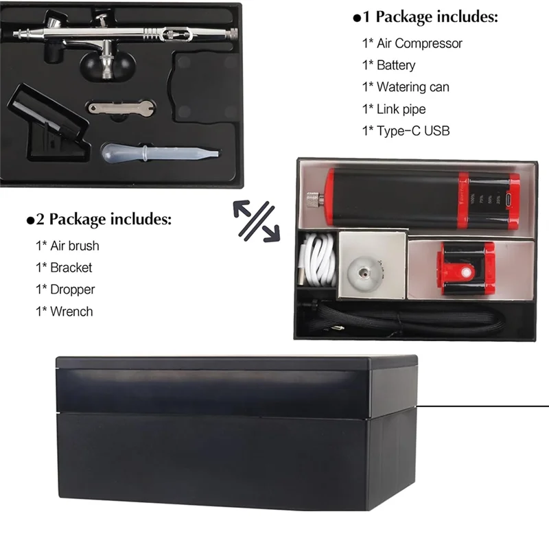 AB45 Kit Airbrush Baterai Ekstra Aksi Ganda dengan Set Sikat Udara Tanpa Kabel Baterai Dapat Diganti Kompresor untuk Manikur, Lukisan
