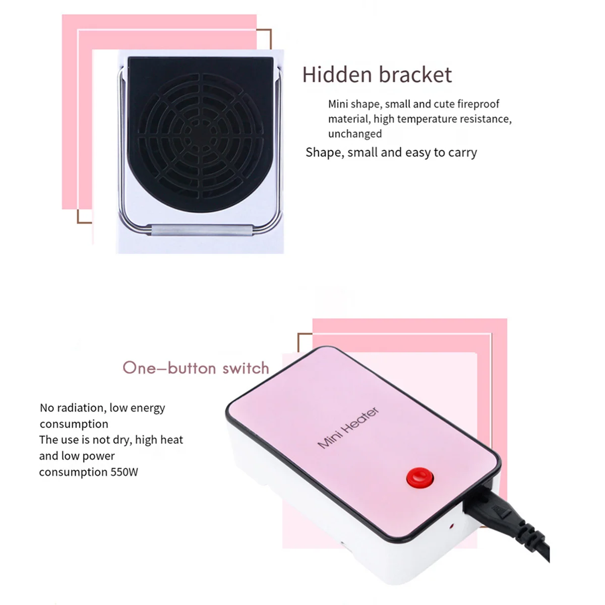 سخان كهربائي محمول سطح المكتب جهاز تدفئة محمول الفضاء الدافئ منفاخ الهواء سخان مروحة صغير لسخانات المنزل الولايات المتحدة التوصيل الوردي