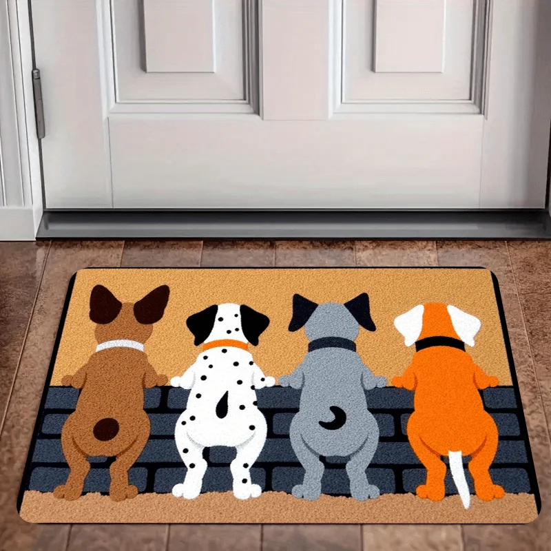Alfombra de dibujos animados de VIKAMA, felpudo para cuatro cachorros, alfombra de bienvenida, alfombra para sala de estar, alfombra para dormitorio, alfombra para exteriores, decoración del hogar