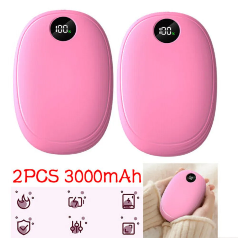 2PCS Rechargeable Hand Warmers USB Power Bank Electric Pocket Heater Warmer