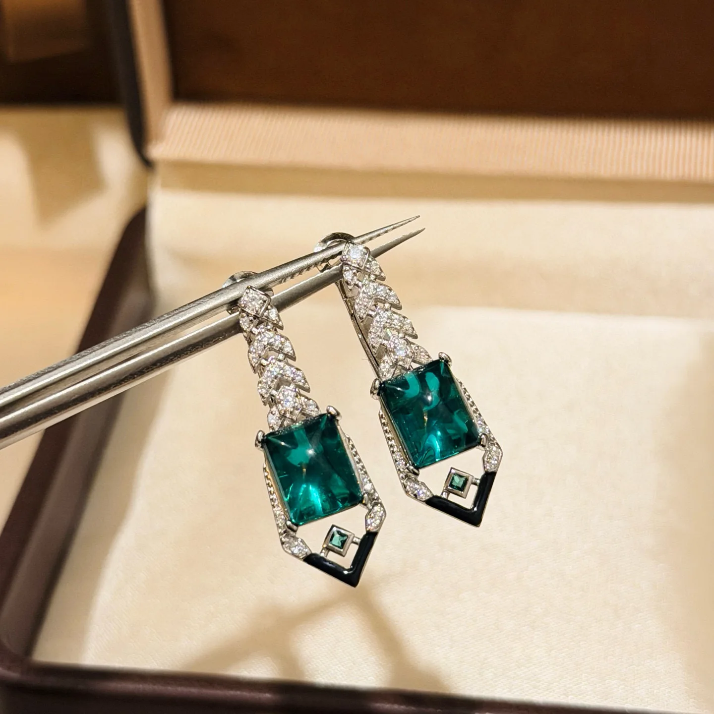 

100% 925 Sterling Silver Emerald Earring Pave 5A Zirconia Studs Earrings For Women Fine Jewelry Christmas Present
