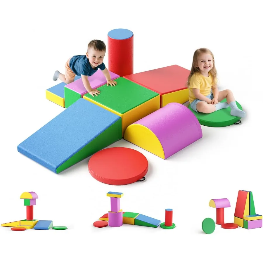 

Colorful Soft Foam Climbing Blocks for Toddlers 9-Piece Indoor Crawl and Climb Playset with Cushion Pad Safe Activity Toy for A