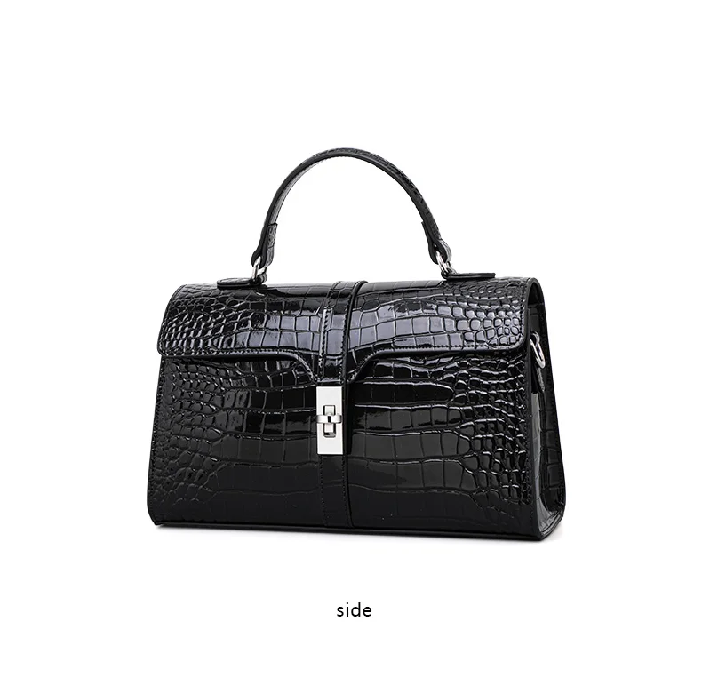Aidrani Echtleder-Handtasche aus Rindsleder mit Krokodilmuster, Große Kapazität, Glänzende Oberfläche, Damen-Umhängetasche – Detail 9