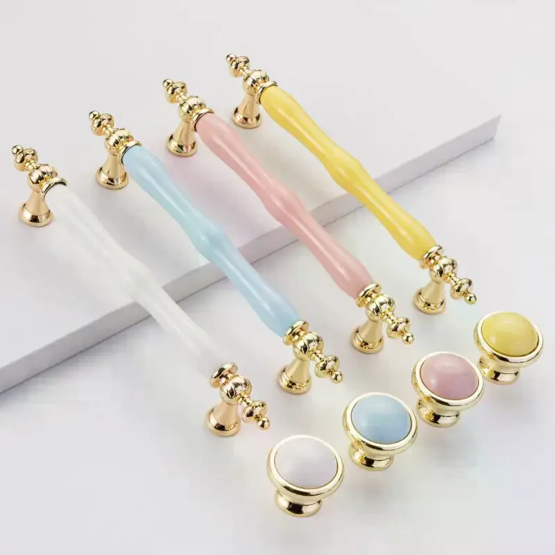 Modern Colored Ceramic Furniture Handle Golden Wardrobe Cabinet Handles Closet Door Knob Dressing Table And Drawer Pull Hardware